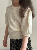 Eyelet puff knit tops