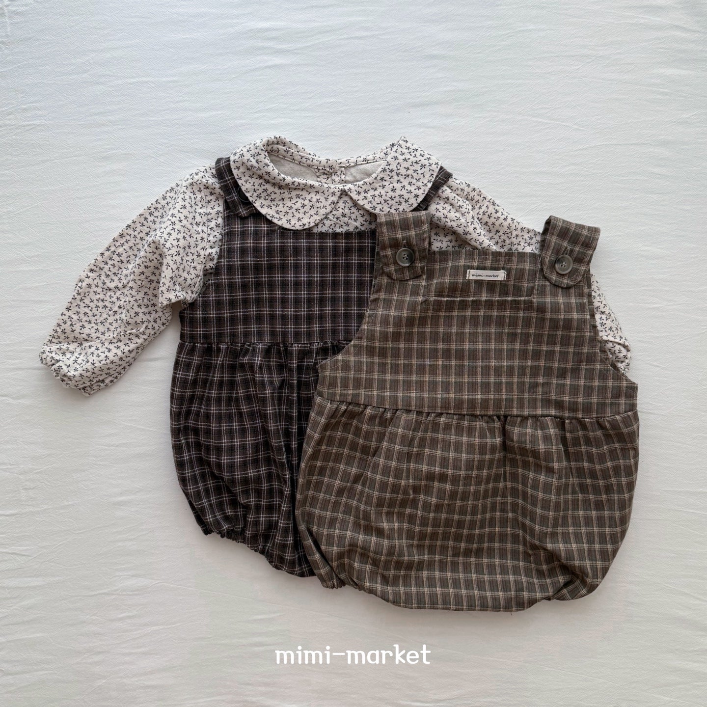 ［mimi market］Check suspender rompers