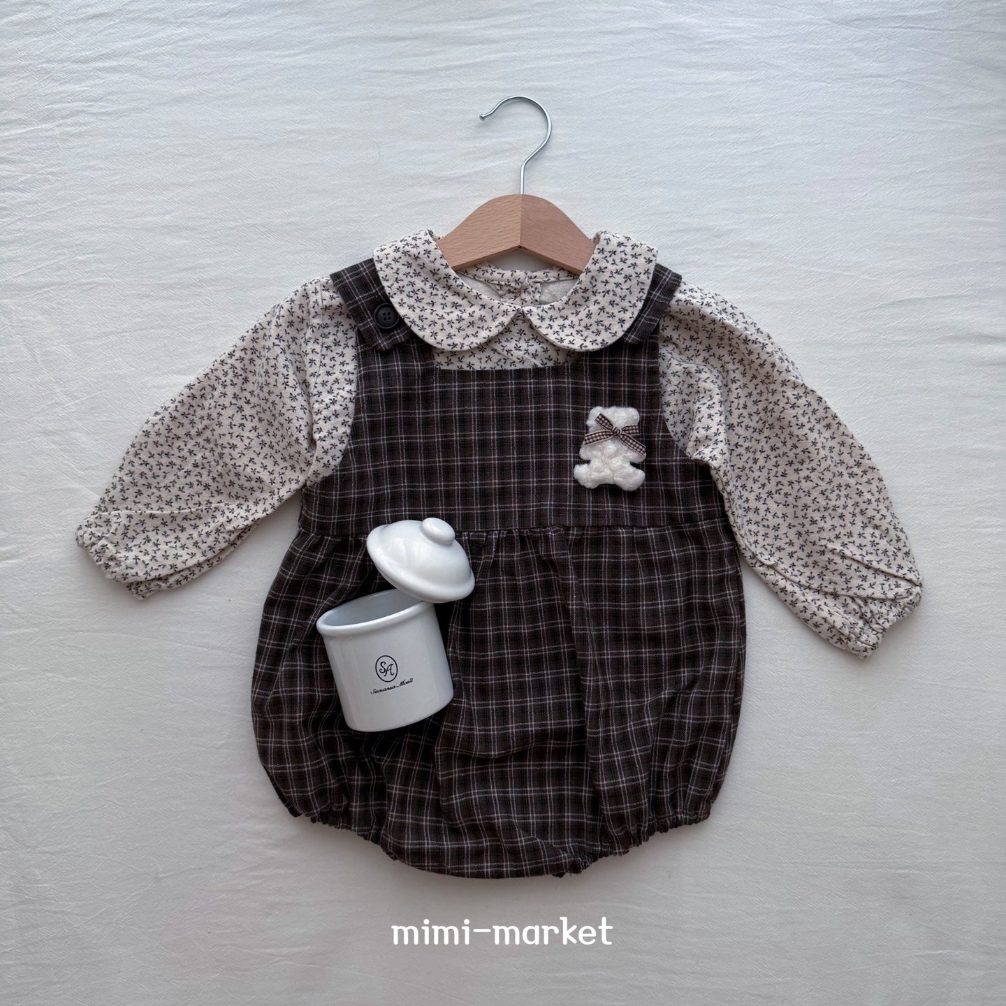 ［mimi market］Check suspender rompers