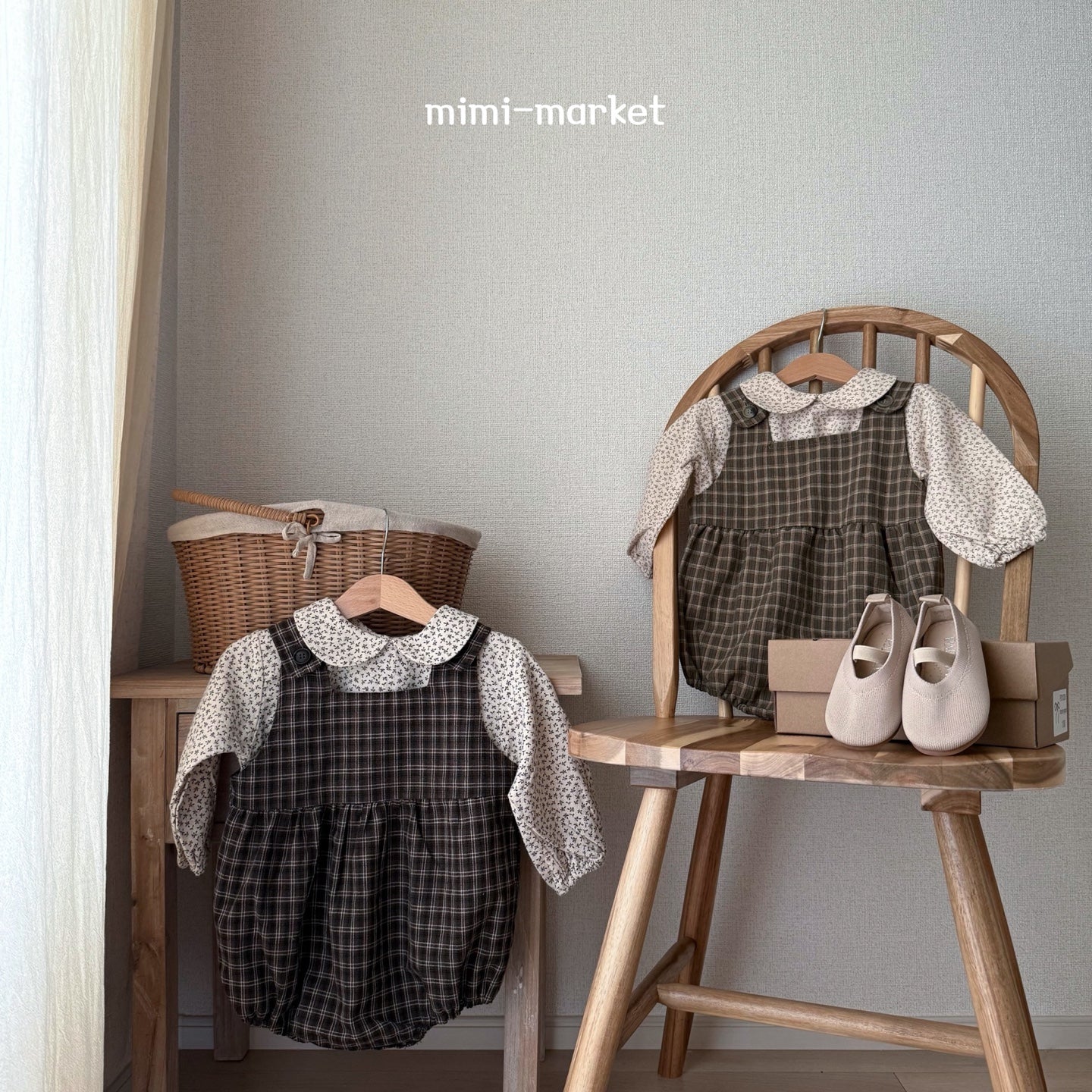 ［mimi market］Check suspender rompers