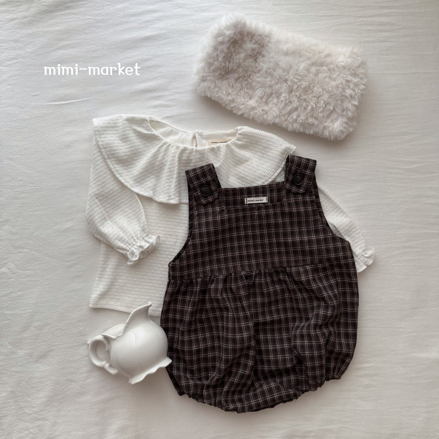 ［mimi market］Check suspender rompers
