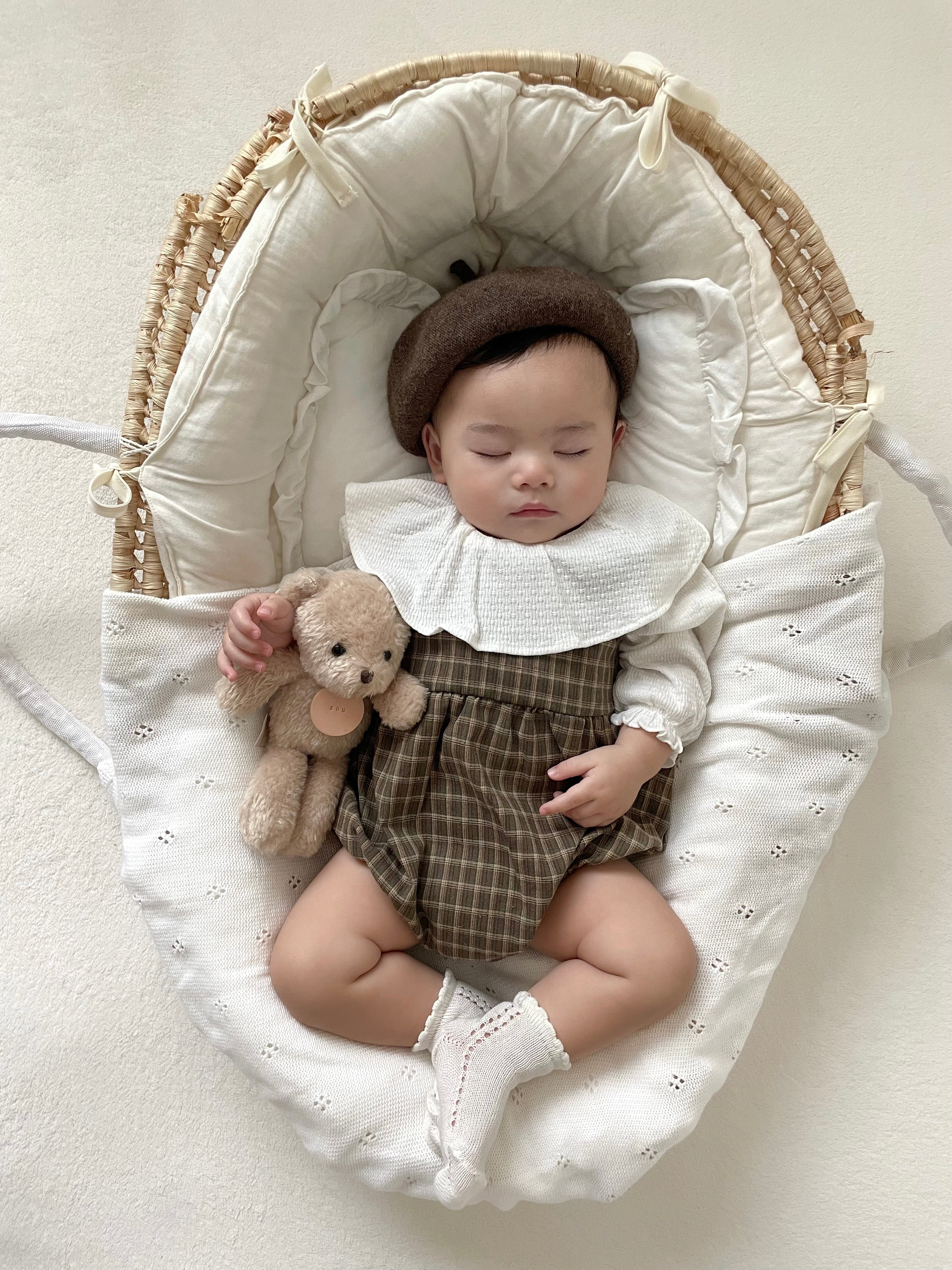 ［mimi market］Check suspender rompers