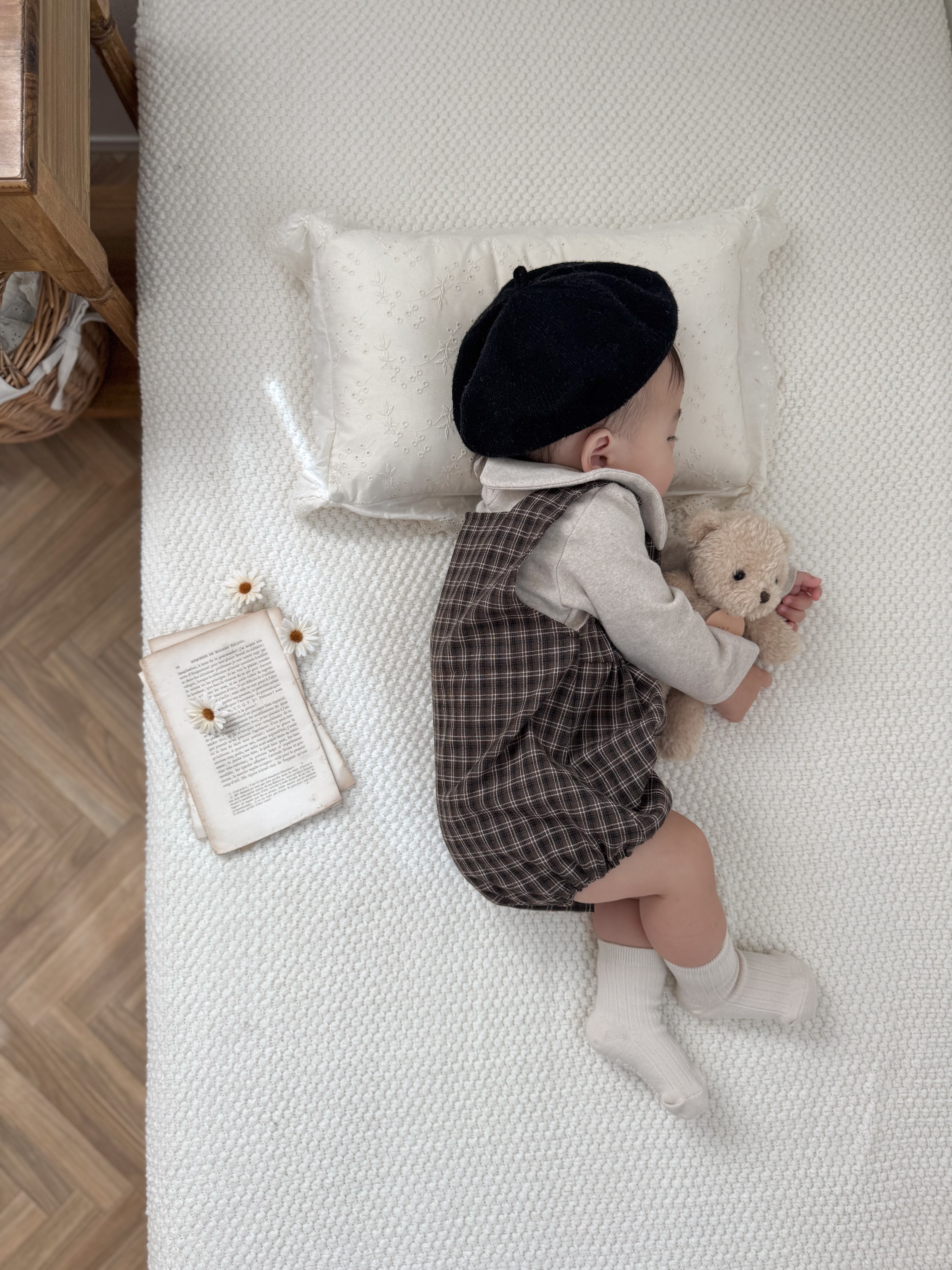 ［mimi market］Check suspender rompers