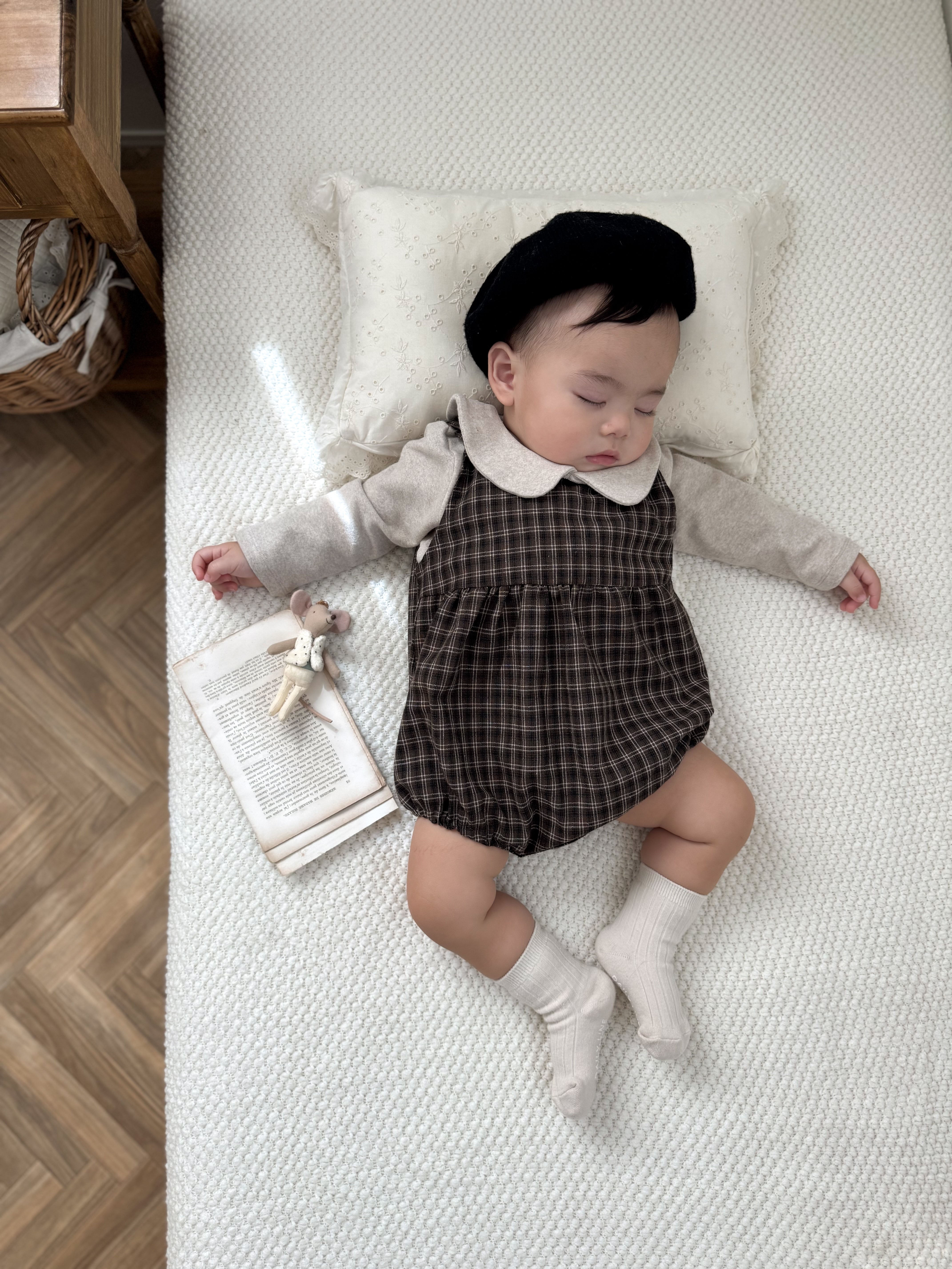 ［mimi market］Check suspender rompers