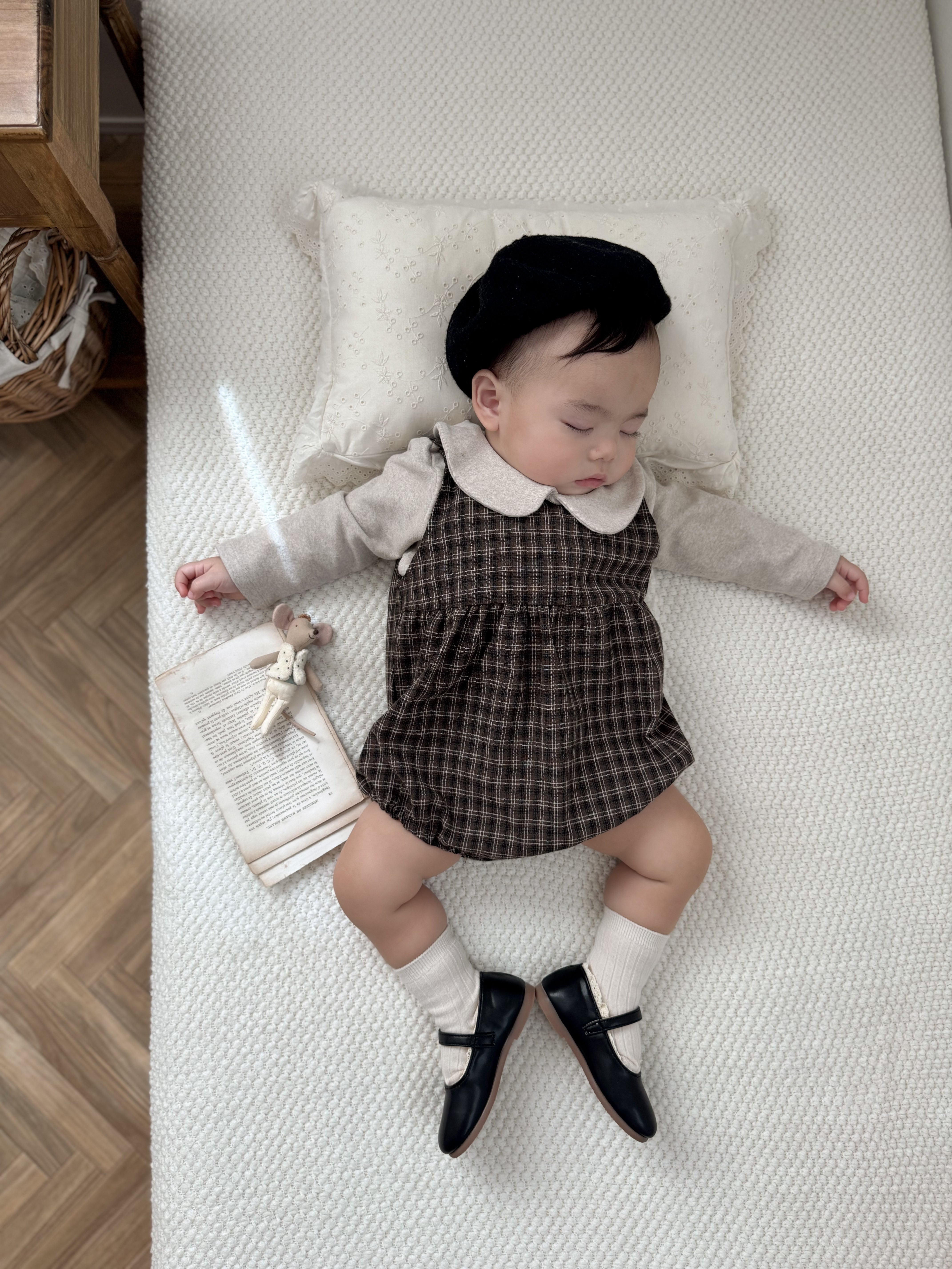 ［mimi market］Check suspender rompers