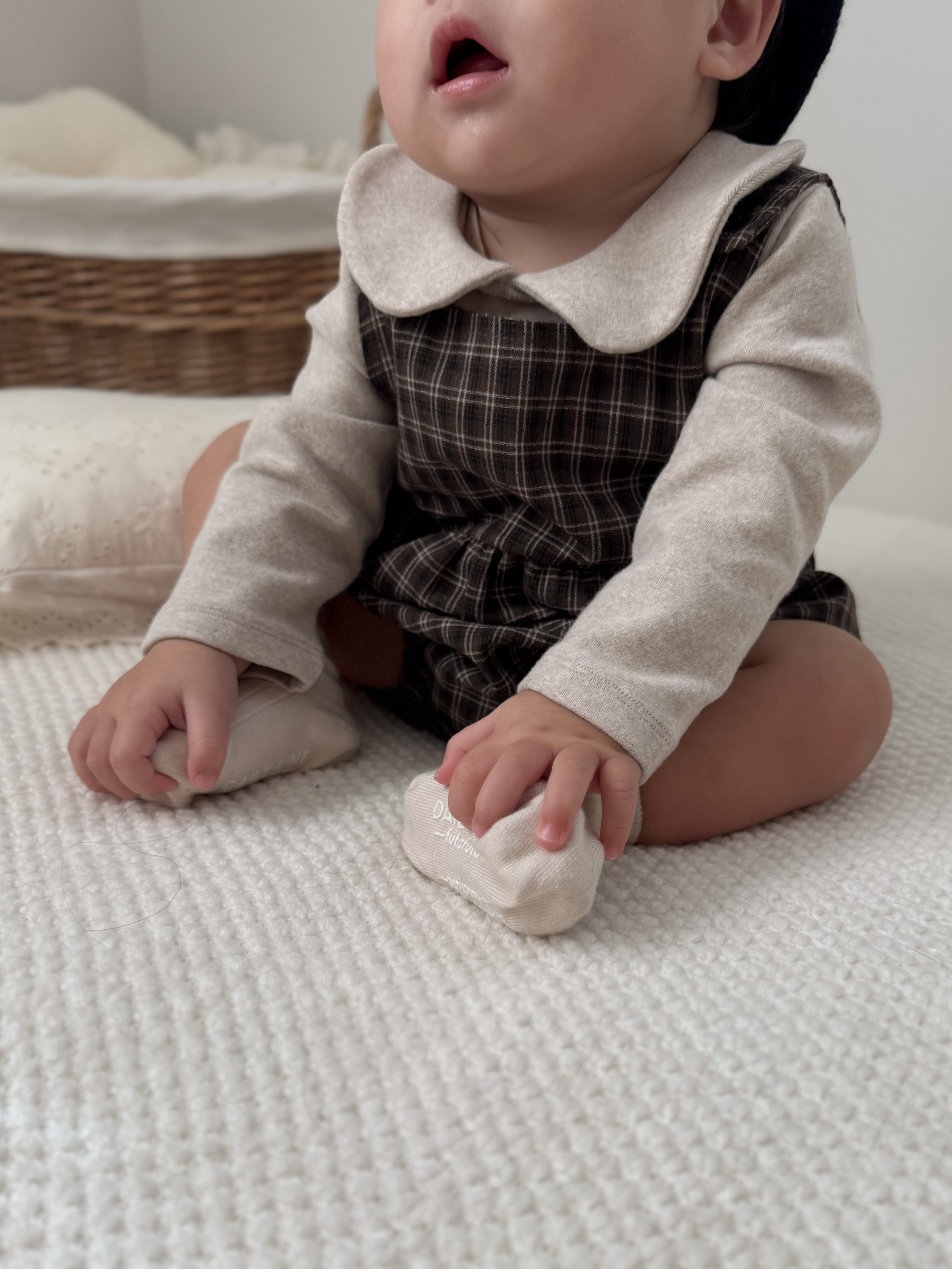 ［mimi market］Check suspender rompers