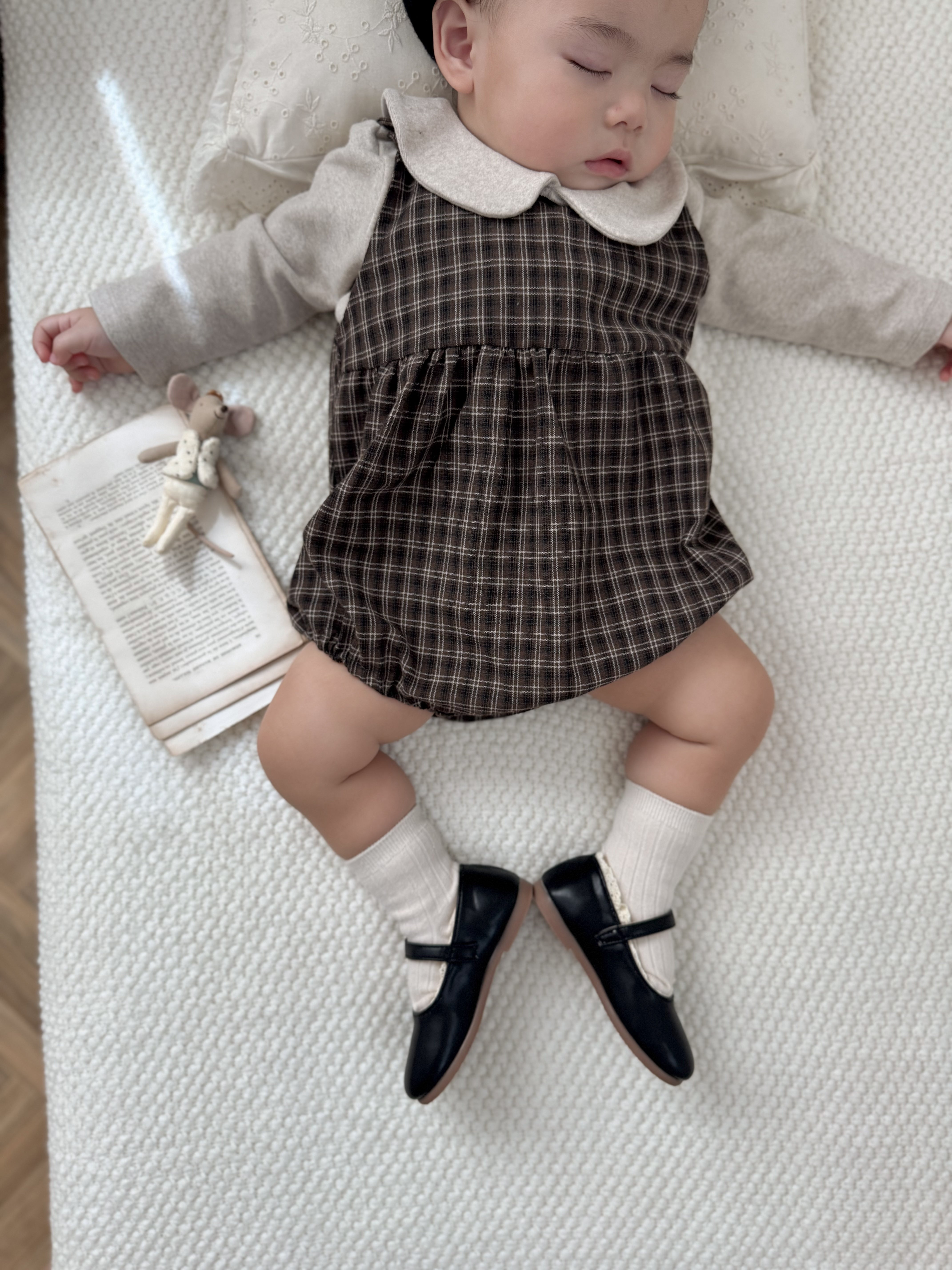 ［mimi market］Check suspender rompers