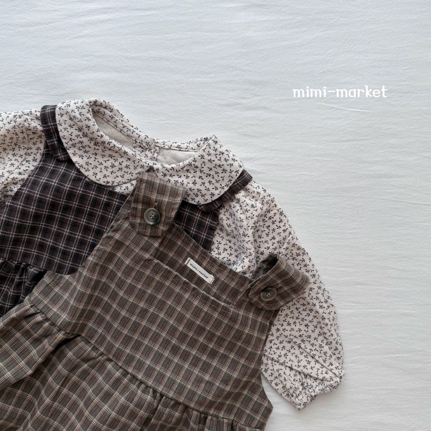 ［mimi market］Check suspender rompers