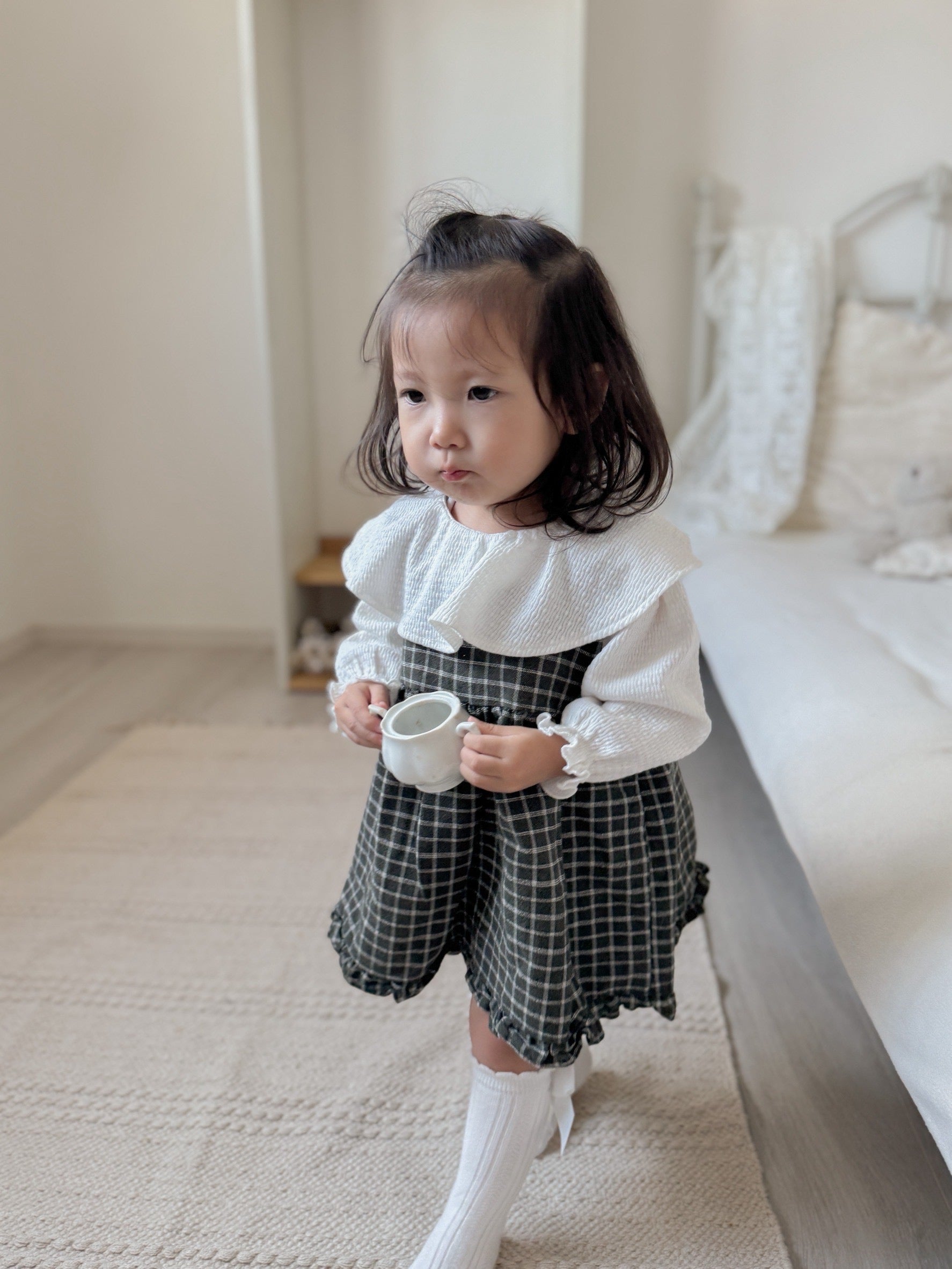 ［mimi market］Check frill one-piece