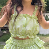 ［ninibello］Mychew check frill tops