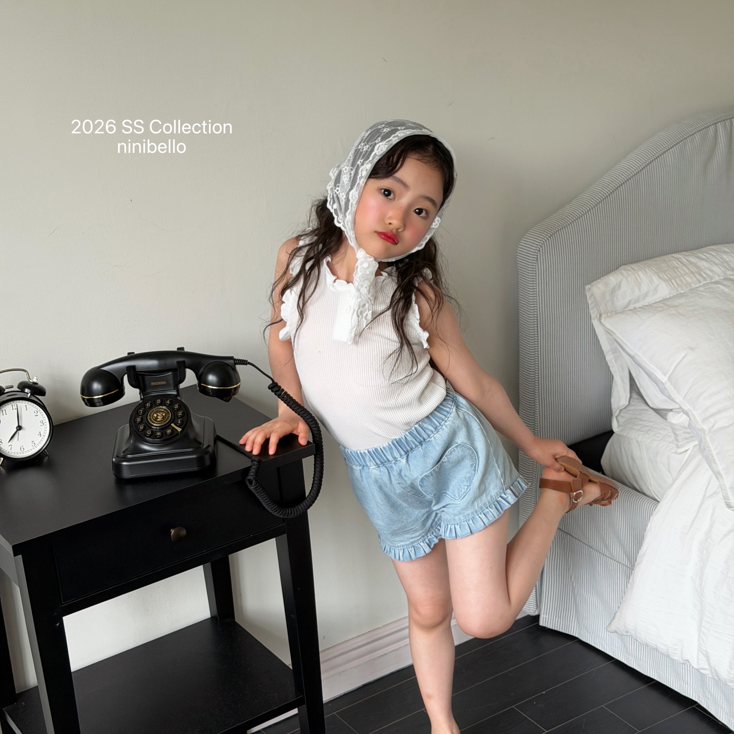 ［ninibello］Heart frill denim pants