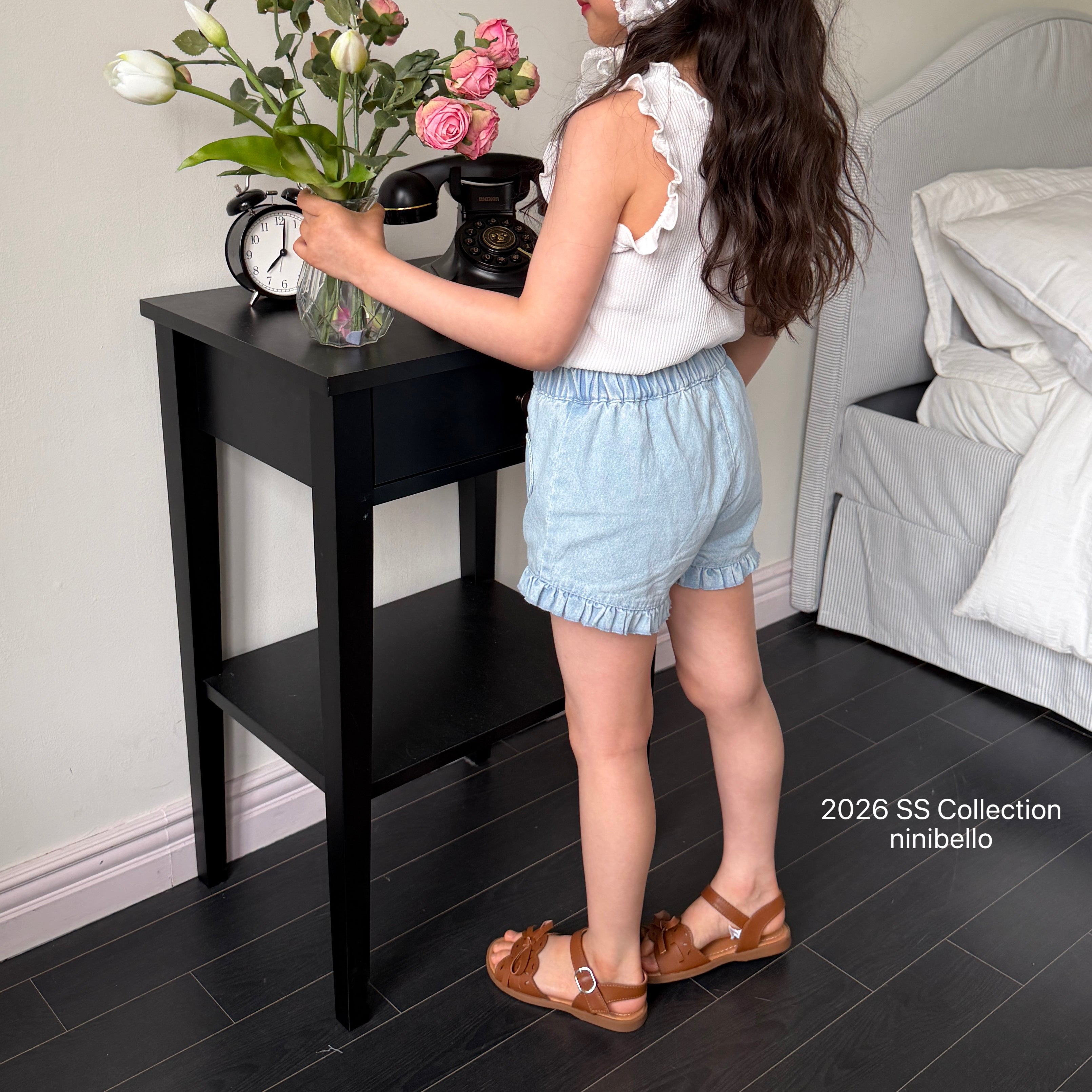 ［ninibello］Heart frill denim pants