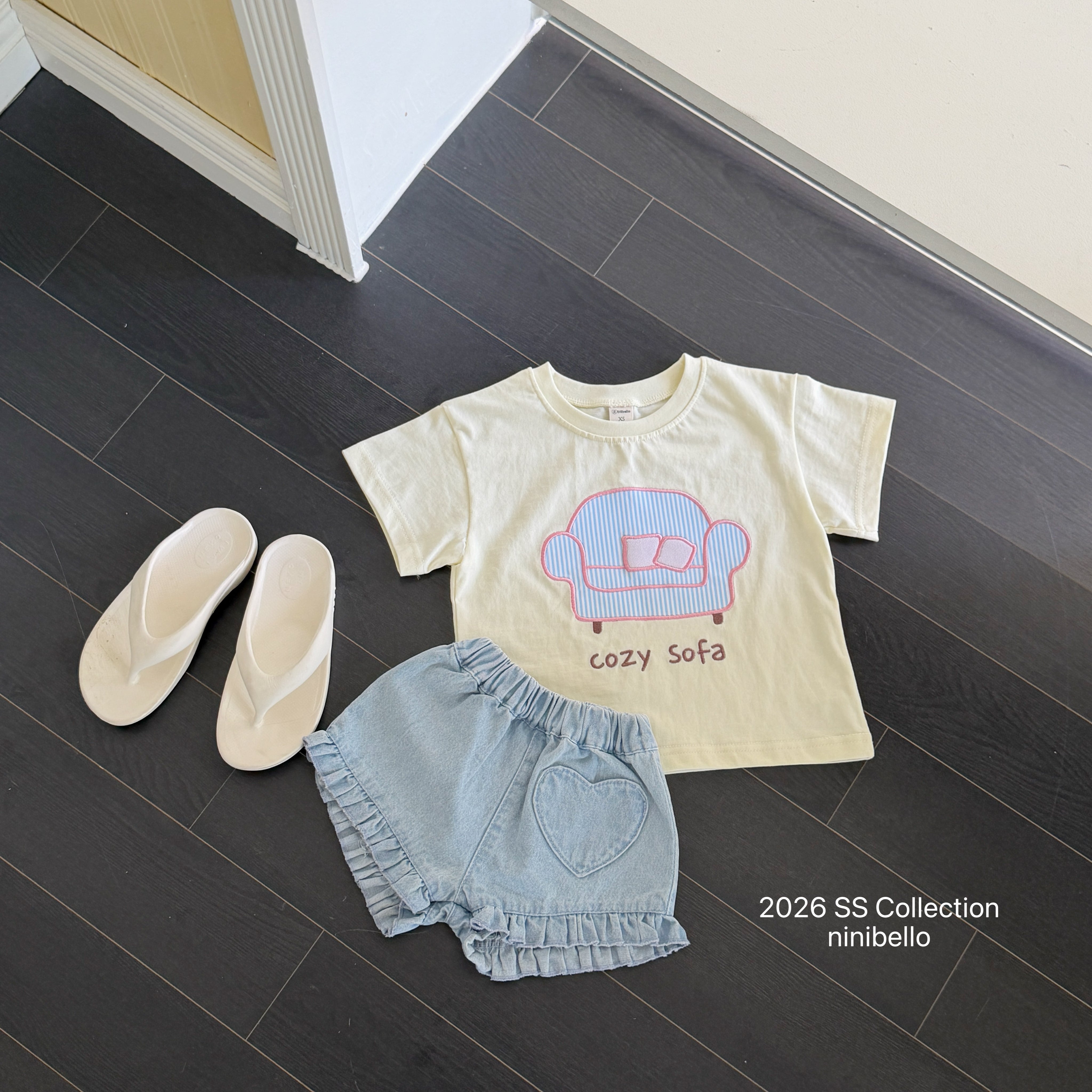 ［ninibello］Heart frill denim pants