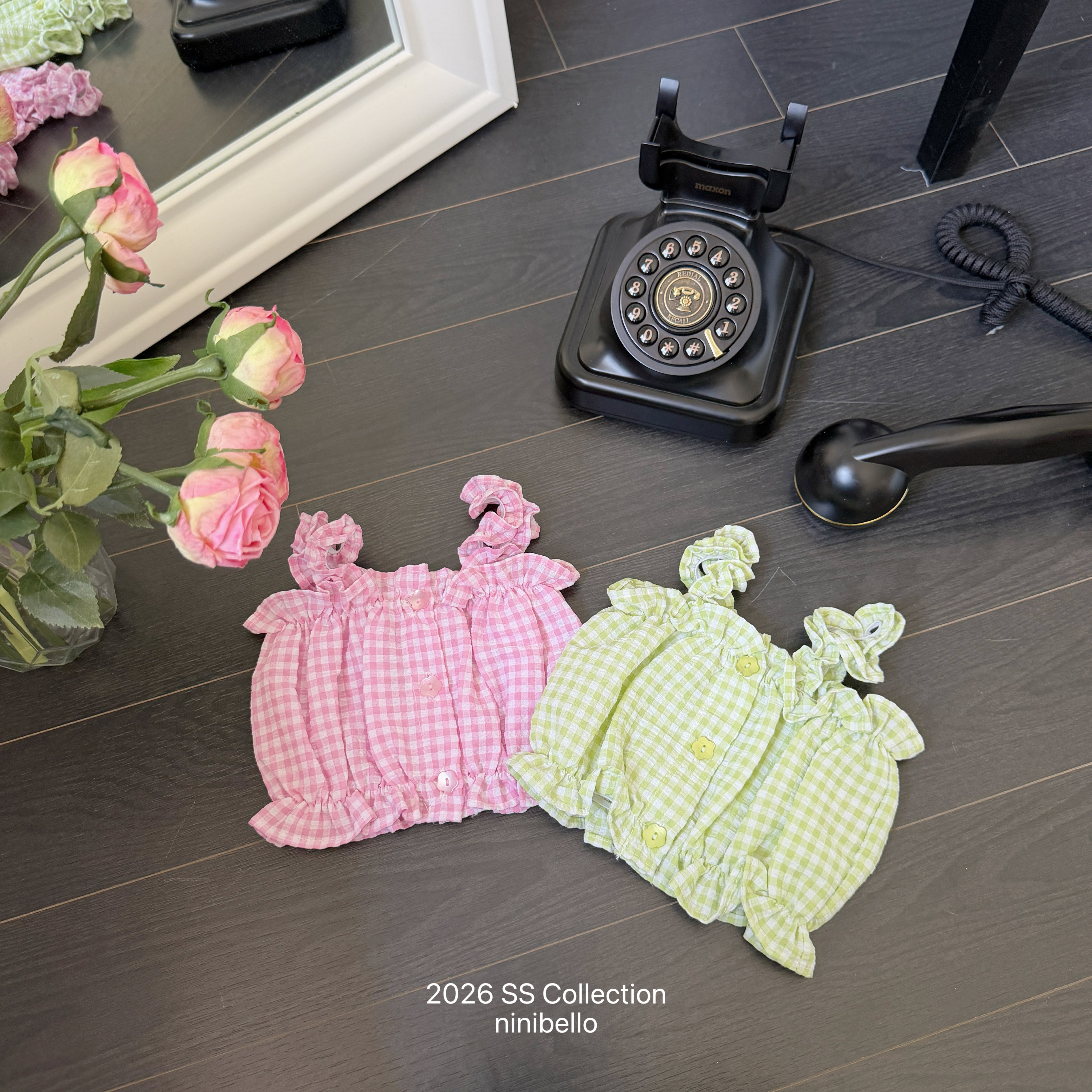 ［ninibello］Mychew check frill tops