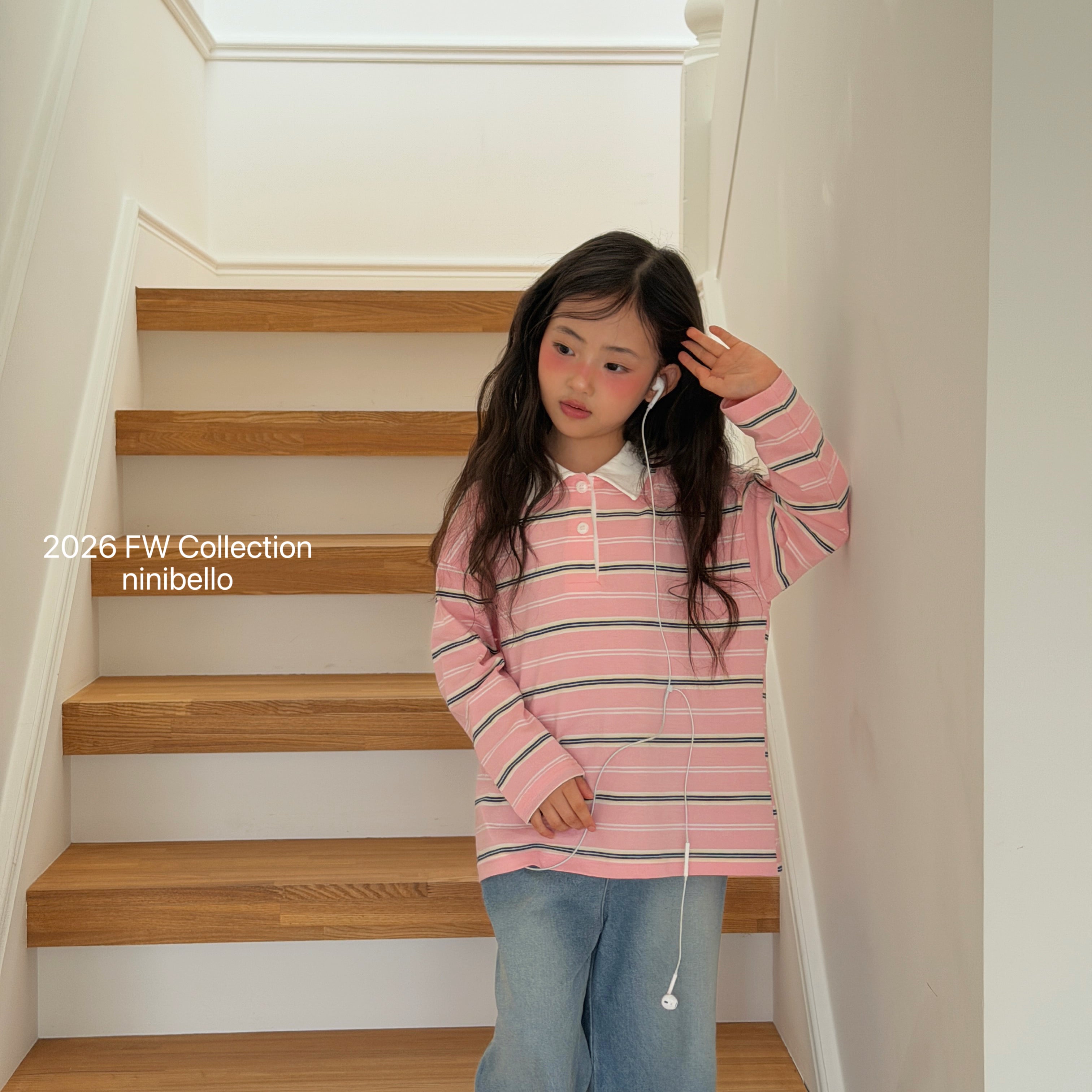 ［ninibello］Milky stripe collar tee (kids)