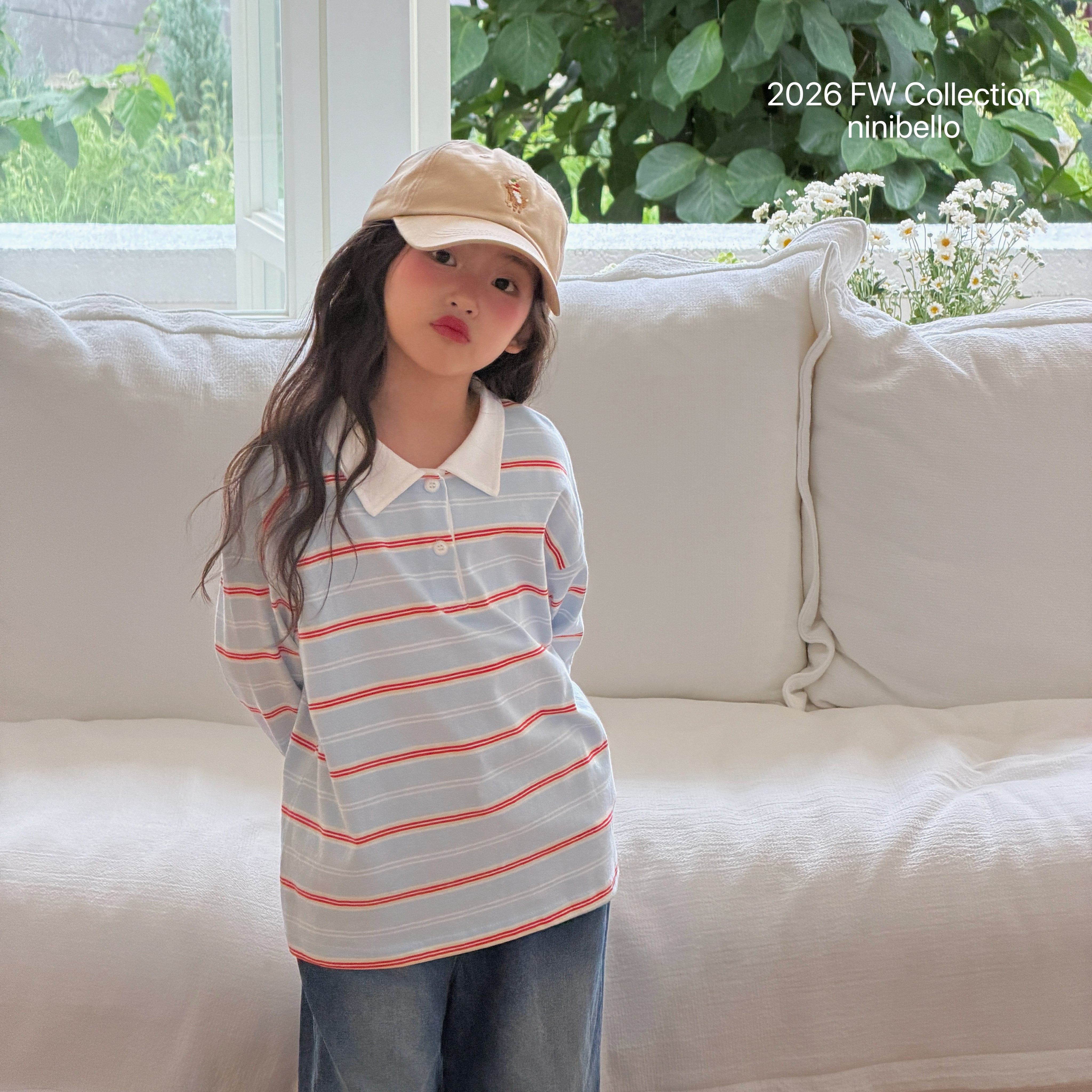［ninibello］Milky stripe collar tee (kids)