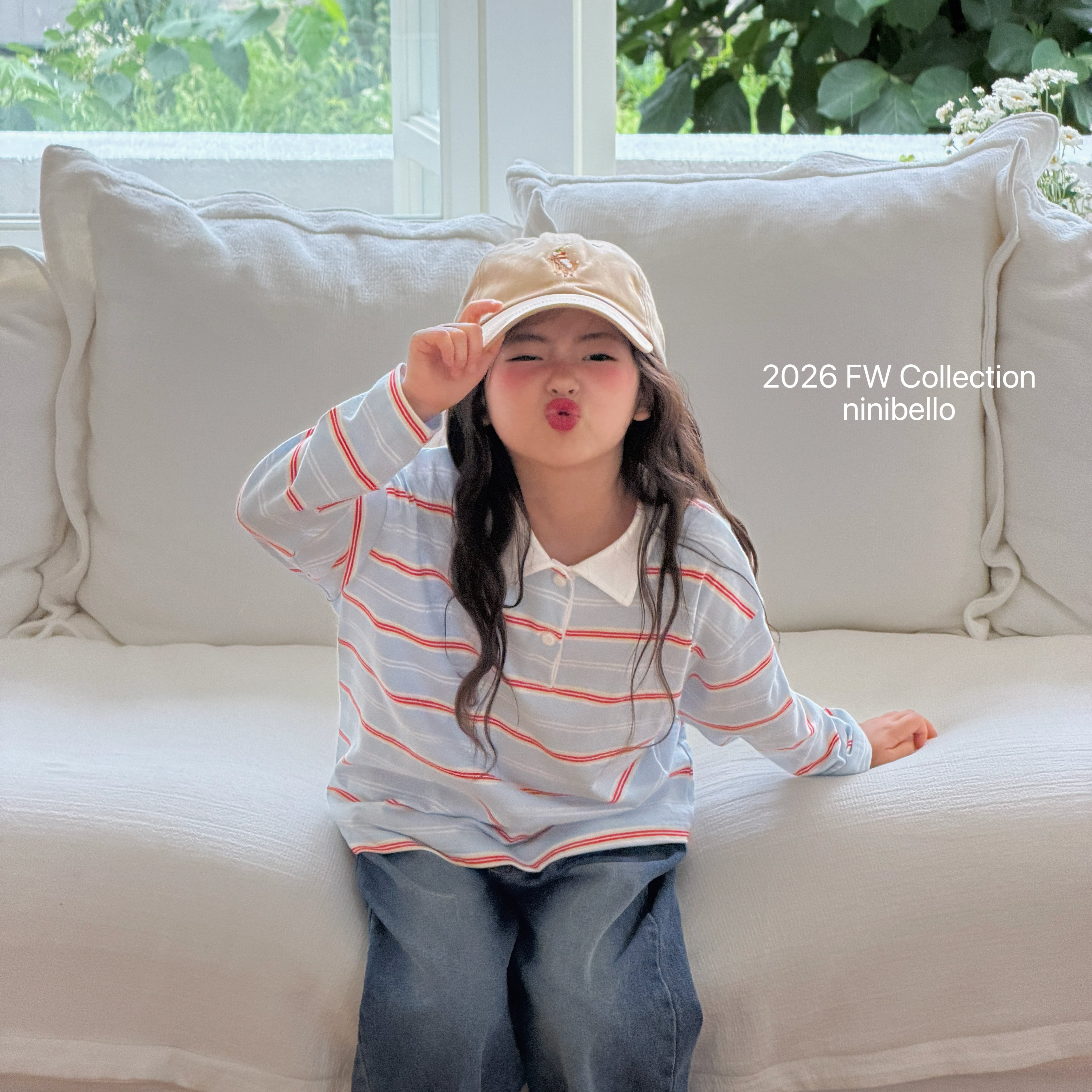 ［ninibello］Milky stripe collar tee (kids)