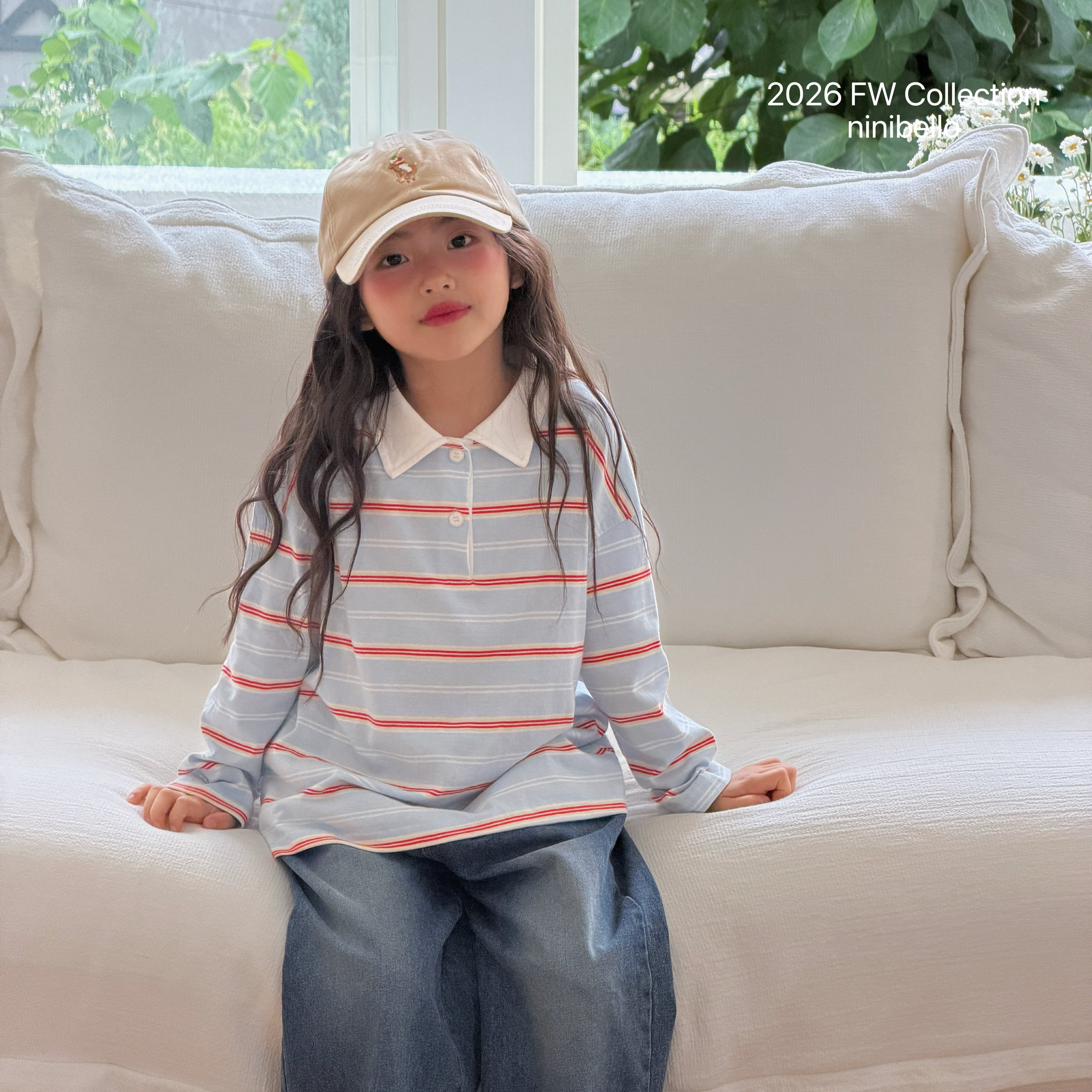 ［ninibello］Milky stripe collar tee (kids)