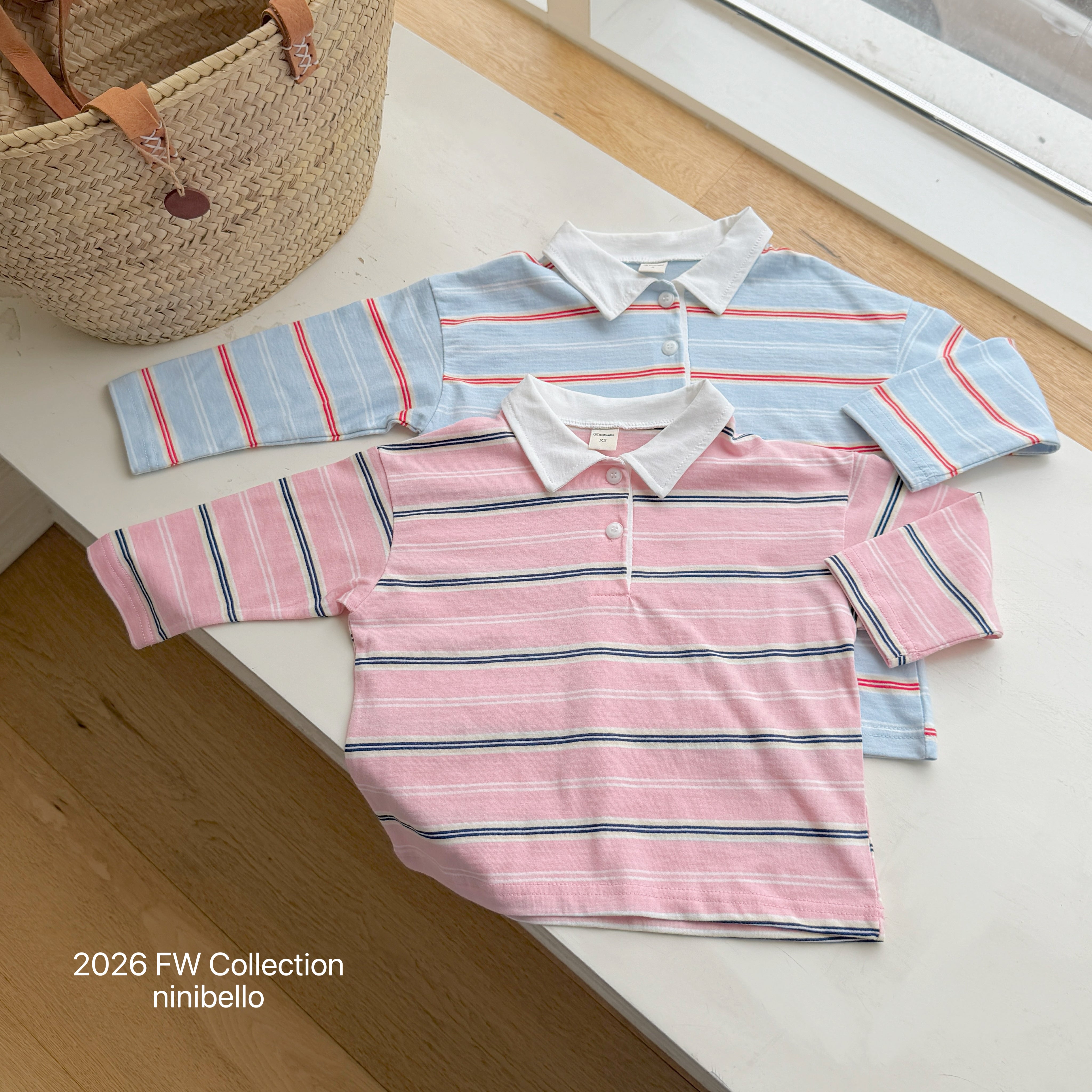 ［ninibello］Milky stripe collar tee (adult)
