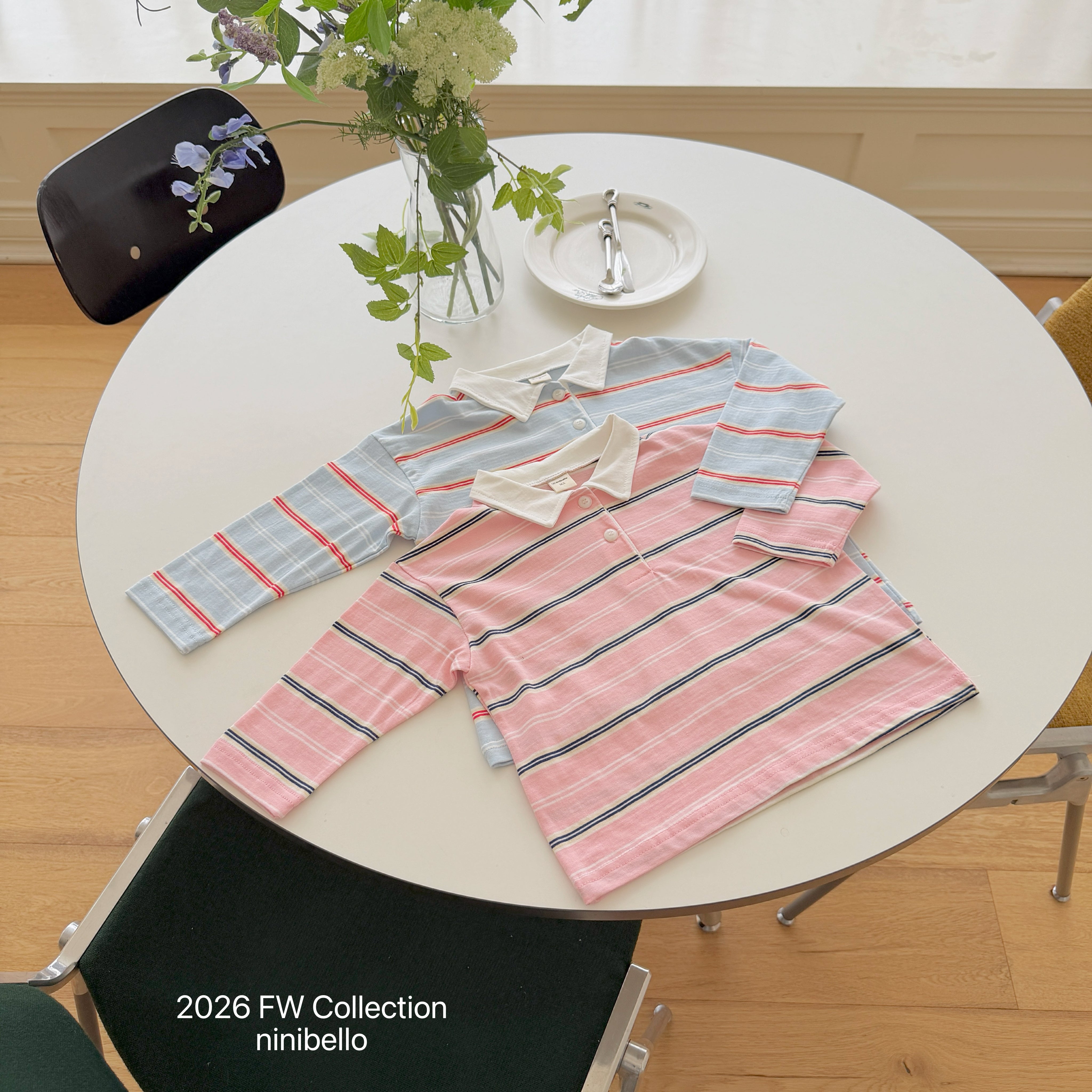 ［ninibello］Milky stripe collar tee (adult)