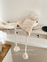 Mix knit ponpon beanie