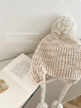 Mix knit ponpon beanie