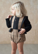 ［Popelin］Woollen romper suit with frill / Mod.3.1 Beige plaid