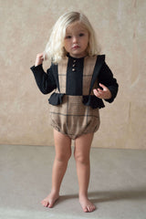 ［Popelin］Woollen romper suit with frill / Mod.3.1 Beige plaid