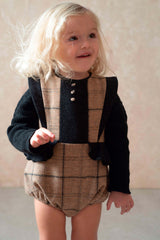 ［Popelin］Woollen romper suit with frill / Mod.3.1 Beige plaid