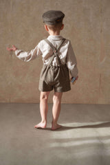 ［Popelin］Woollen short romper suit with pockets / Mod.7.5 Brown plaid