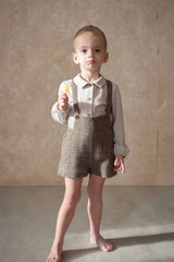 ［Popelin］Woollen short romper suit with pockets / Mod.7.5 Brown plaid