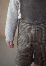 ［Popelin］Plaid woollen long romper suit with straps / Mod.8.1 Brown