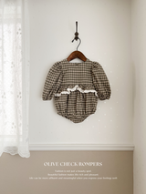 Olive check rompers