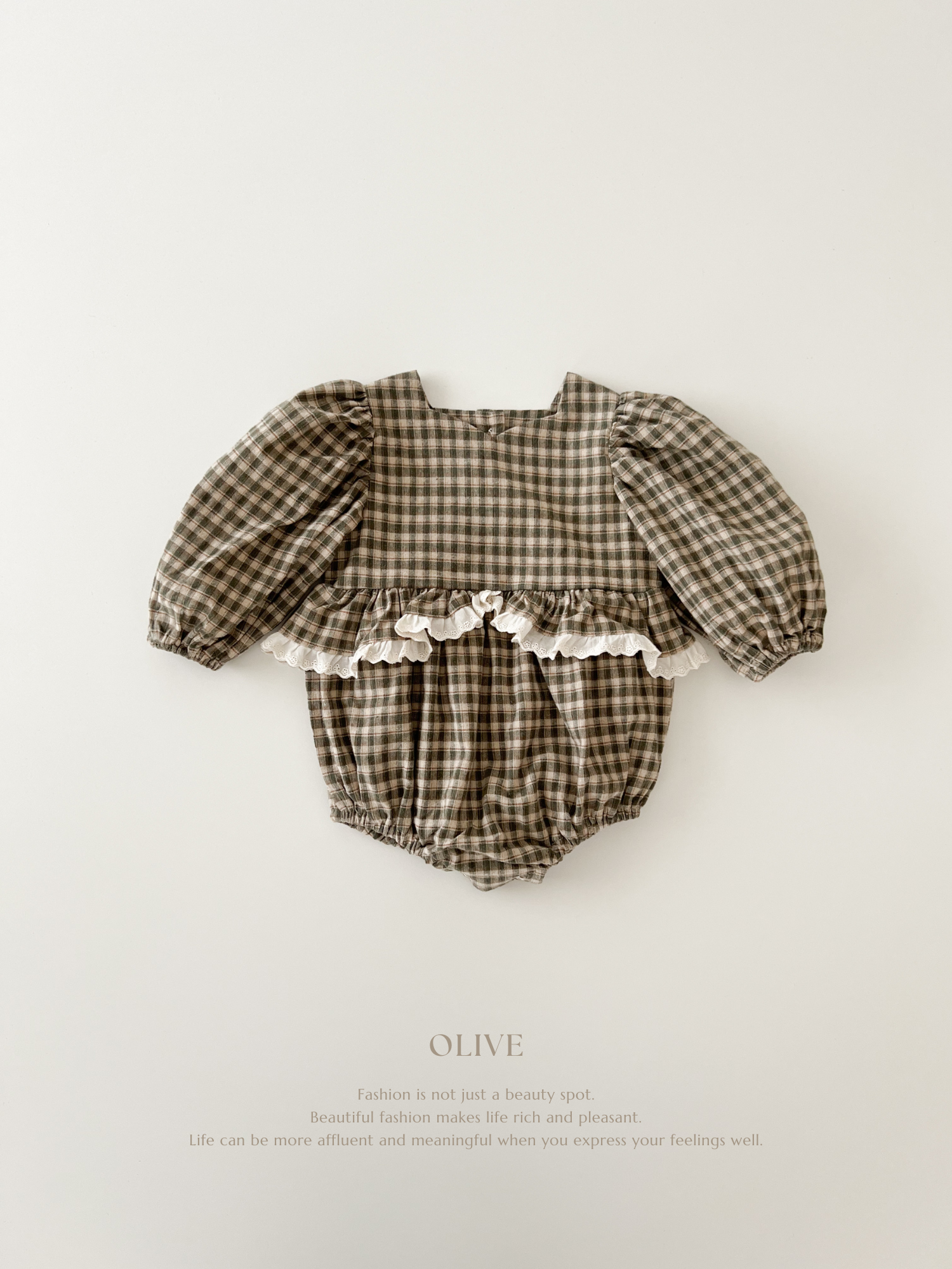 Olive check rompers