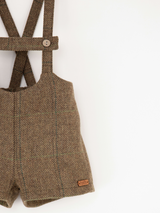 ［Popelin］Green check woollen short dungarees with straps / Mod.8.2 Green check