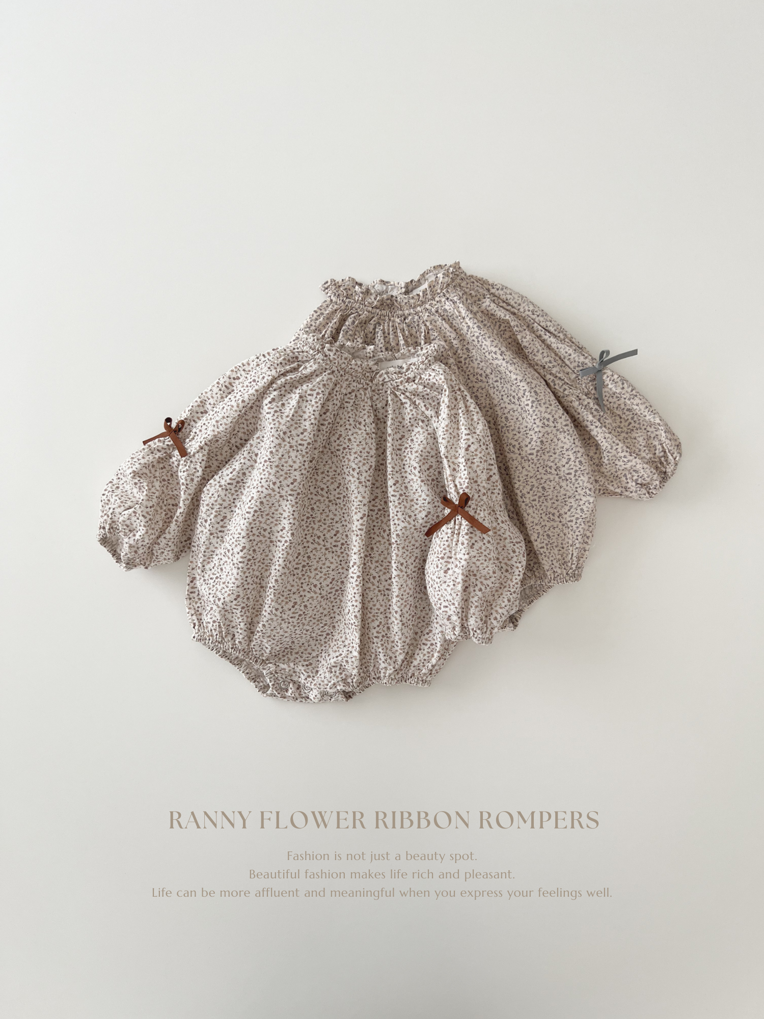 Ranny flower ribbon rompers