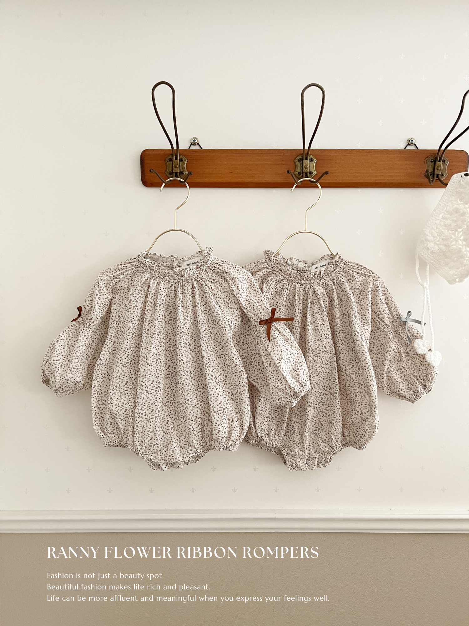 Ranny flower ribbon rompers