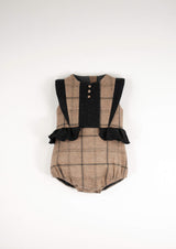 ［Popelin］Woollen romper suit with frill / Mod.3.1 Beige plaid