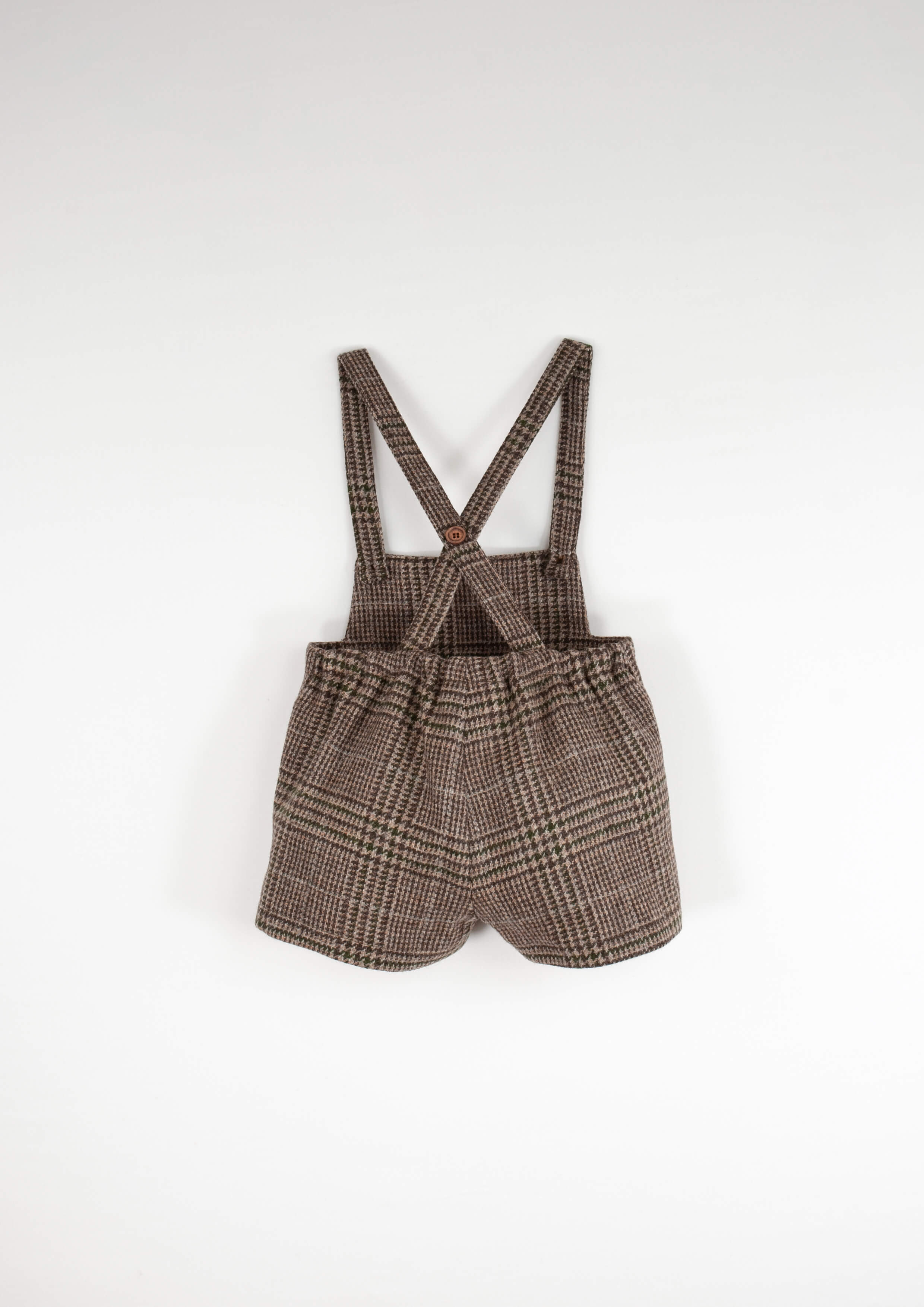 ［Popelin］Woollen short romper suit with pockets / Mod.7.5 Brown plaid