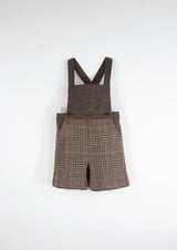 ［Popelin］Plaid woollen long romper suit with straps / Mod.8.1 Brown