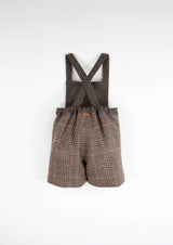 ［Popelin］Plaid woollen long romper suit with straps / Mod.8.1 Brown