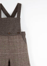 ［Popelin］Plaid woollen long romper suit with straps / Mod.8.1 Brown