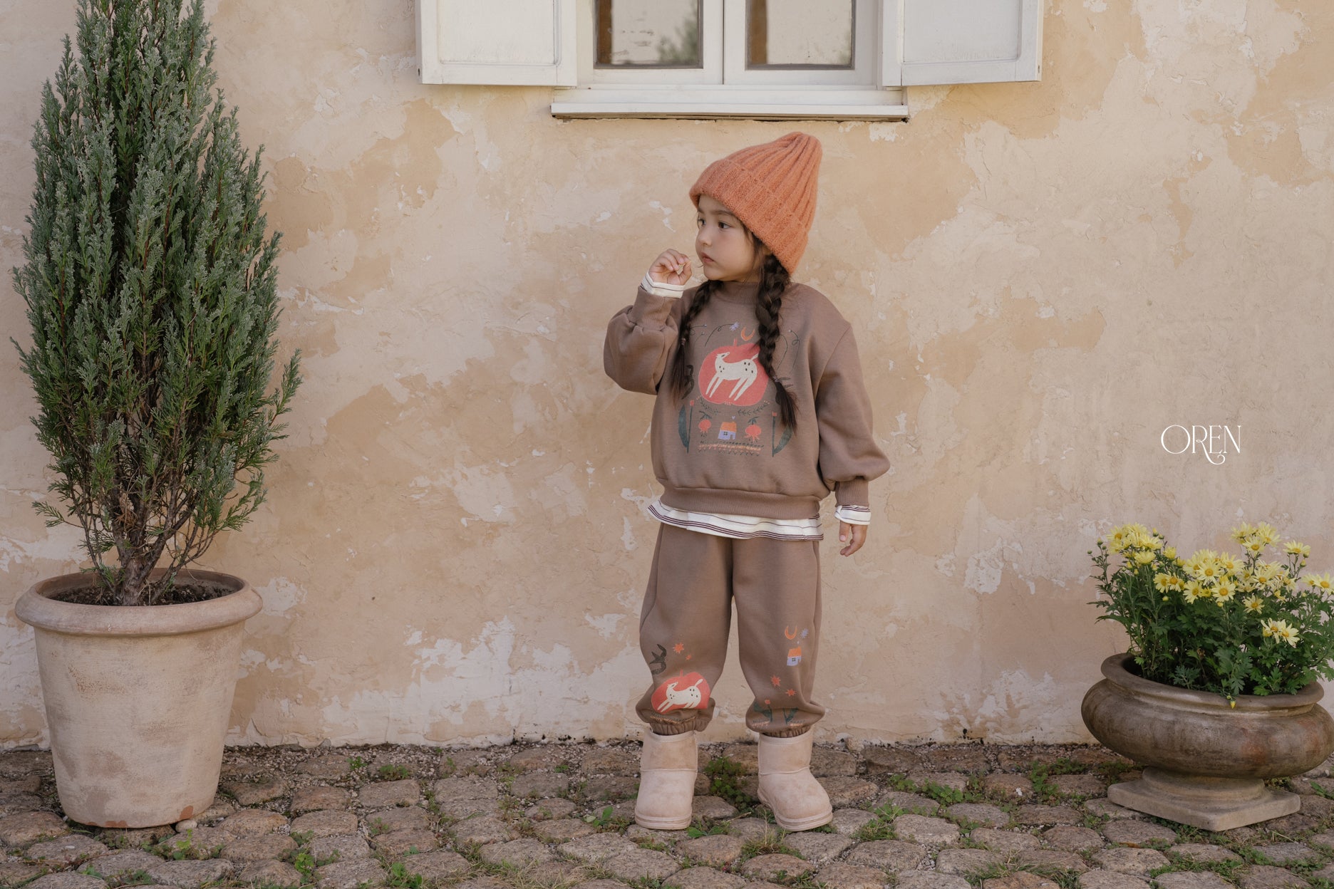 [OREN] Romi garden brushed sweatshirt set