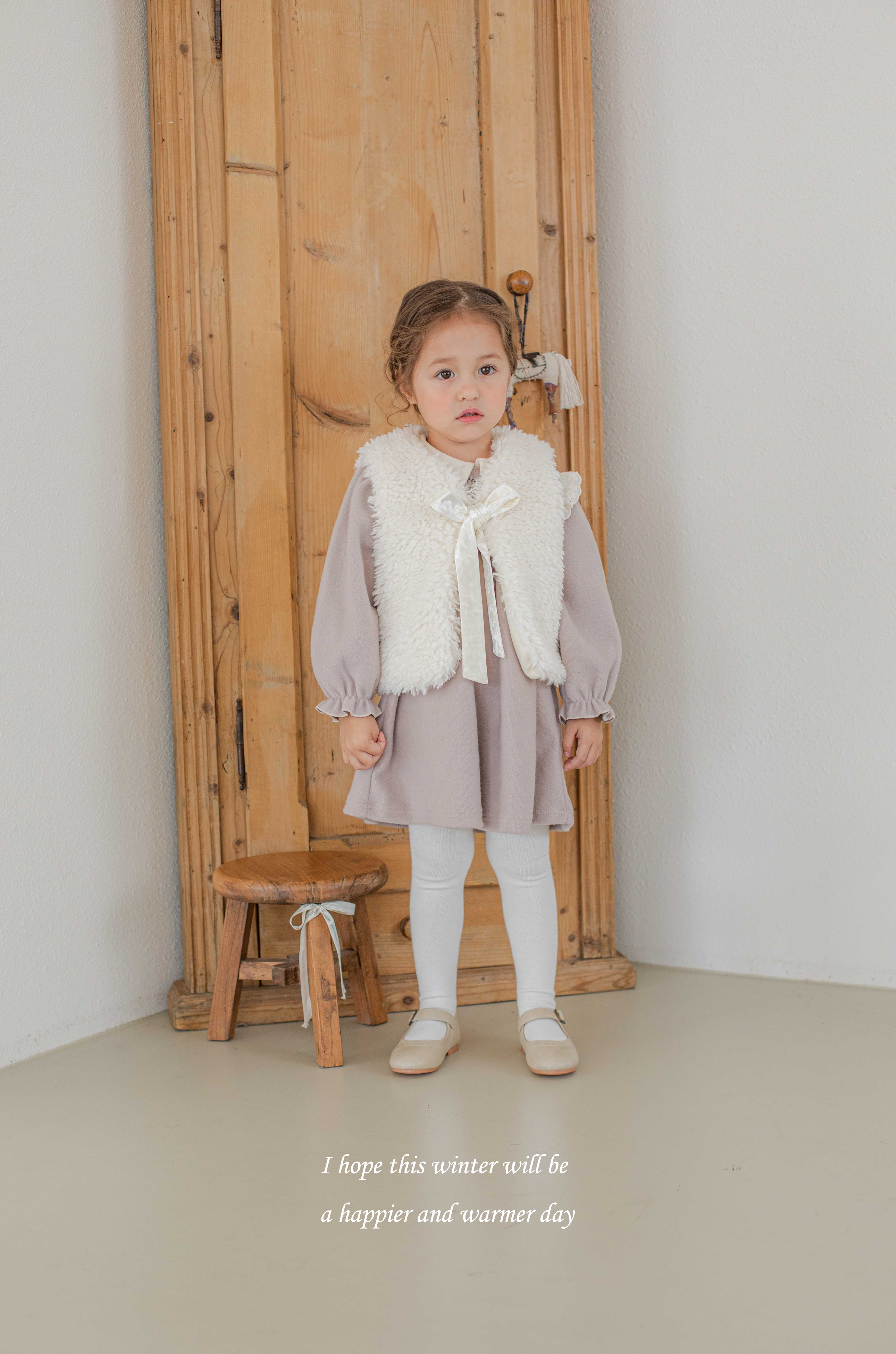 ［mkids］Ribbon fur vest