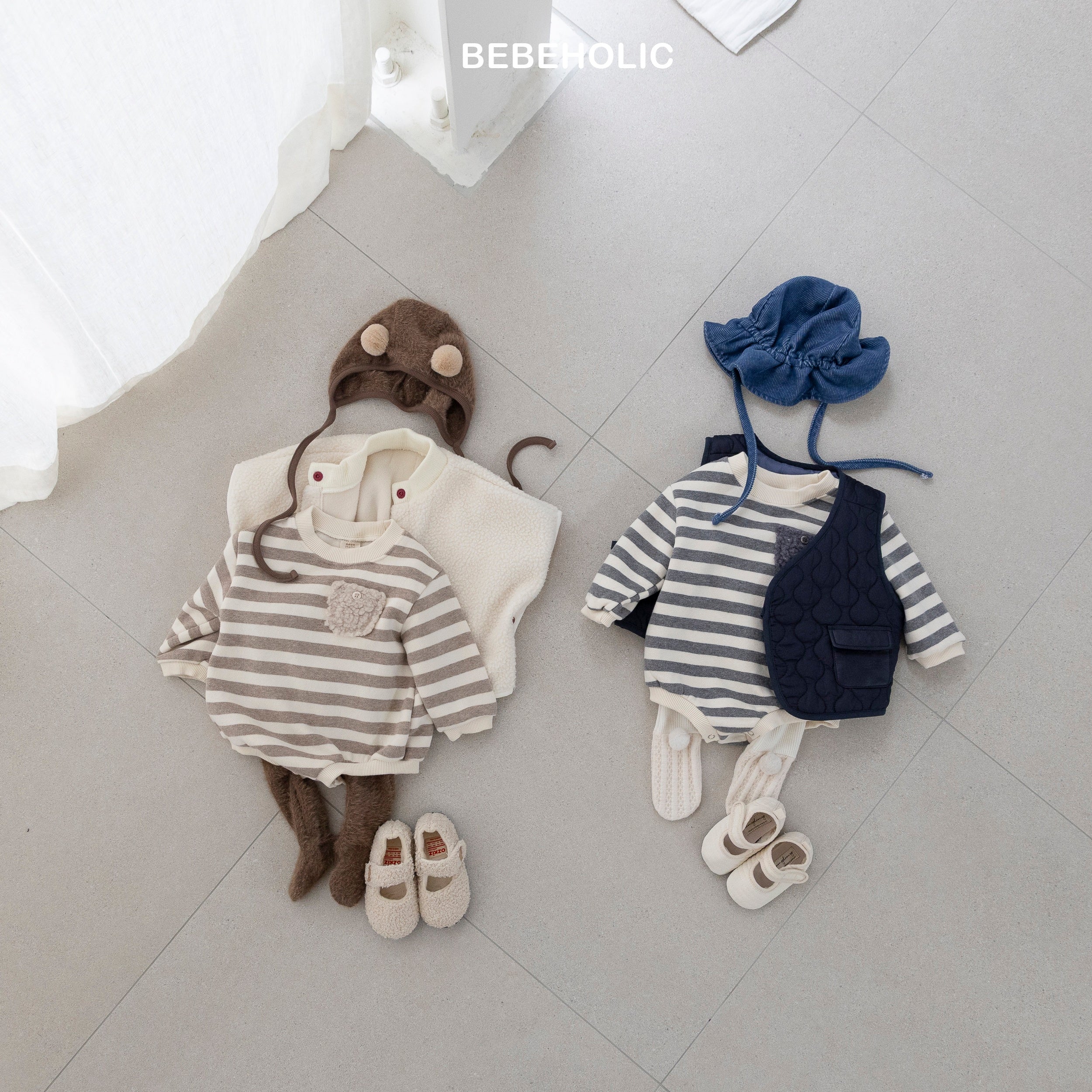 ［bebe holic］Tommy stripe pocket rompers