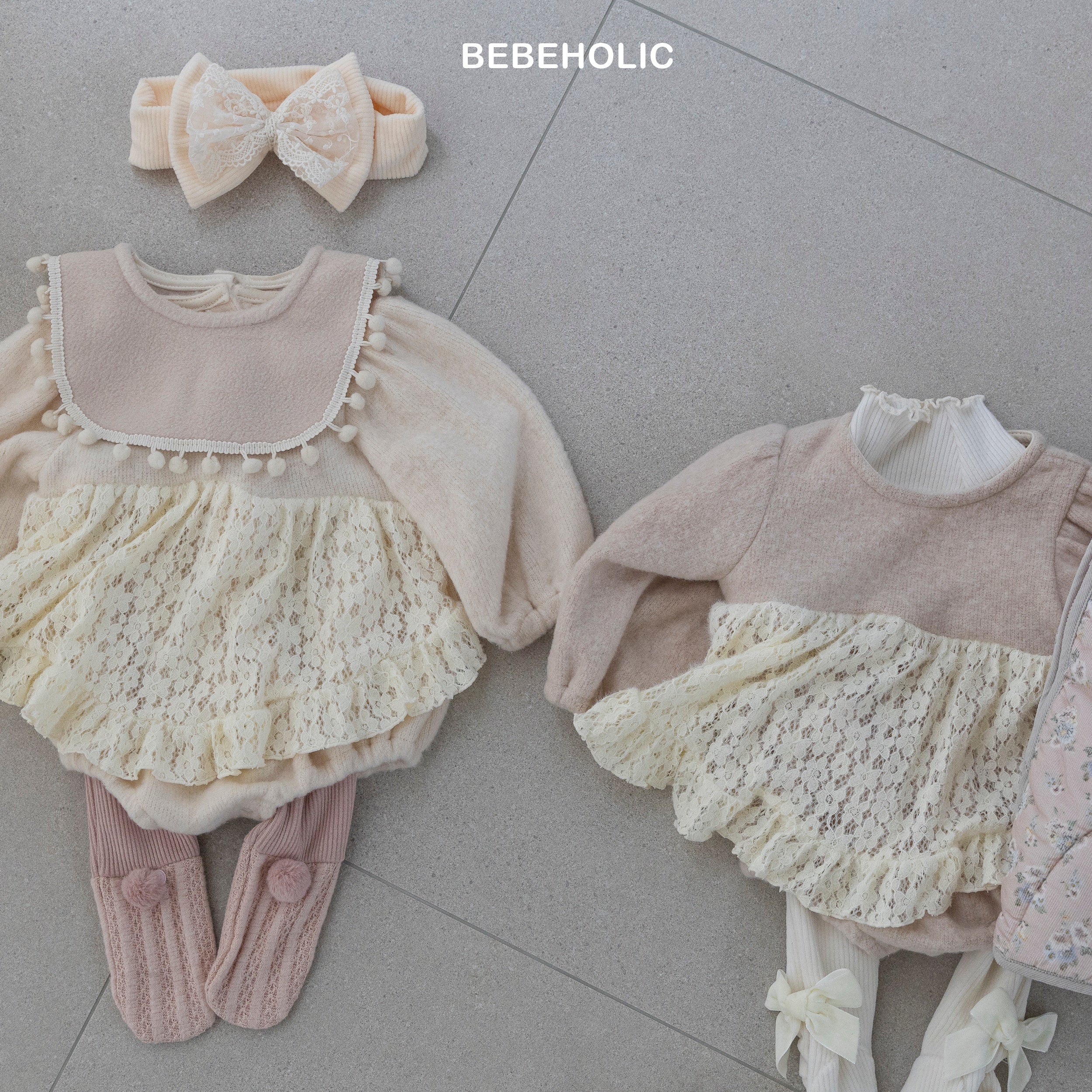 ［bebe holic］Via apron frill rompers