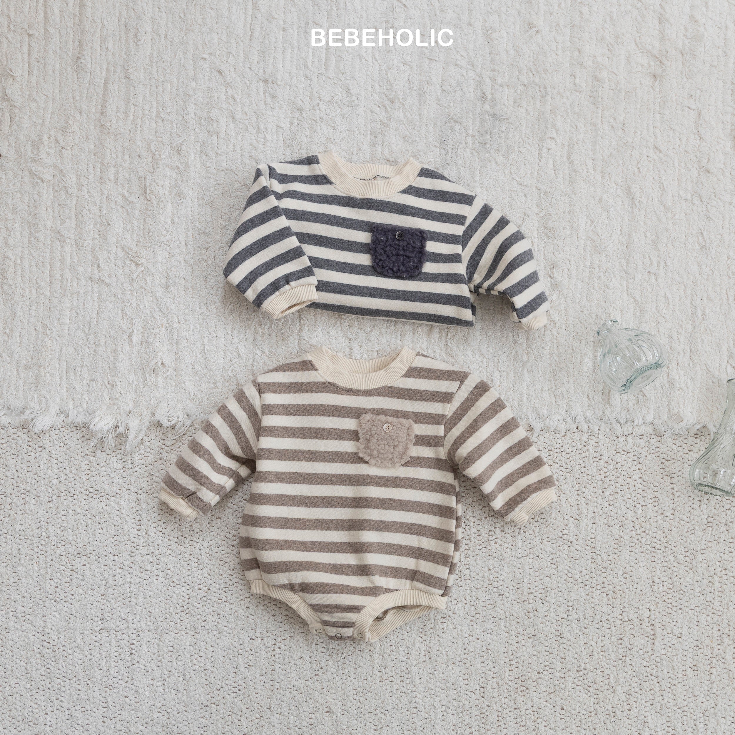 ［bebe holic］Tommy stripe pocket rompers