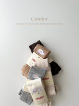 ［condor］Warm cotton tights with side open work