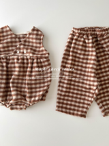 Maple check rompers