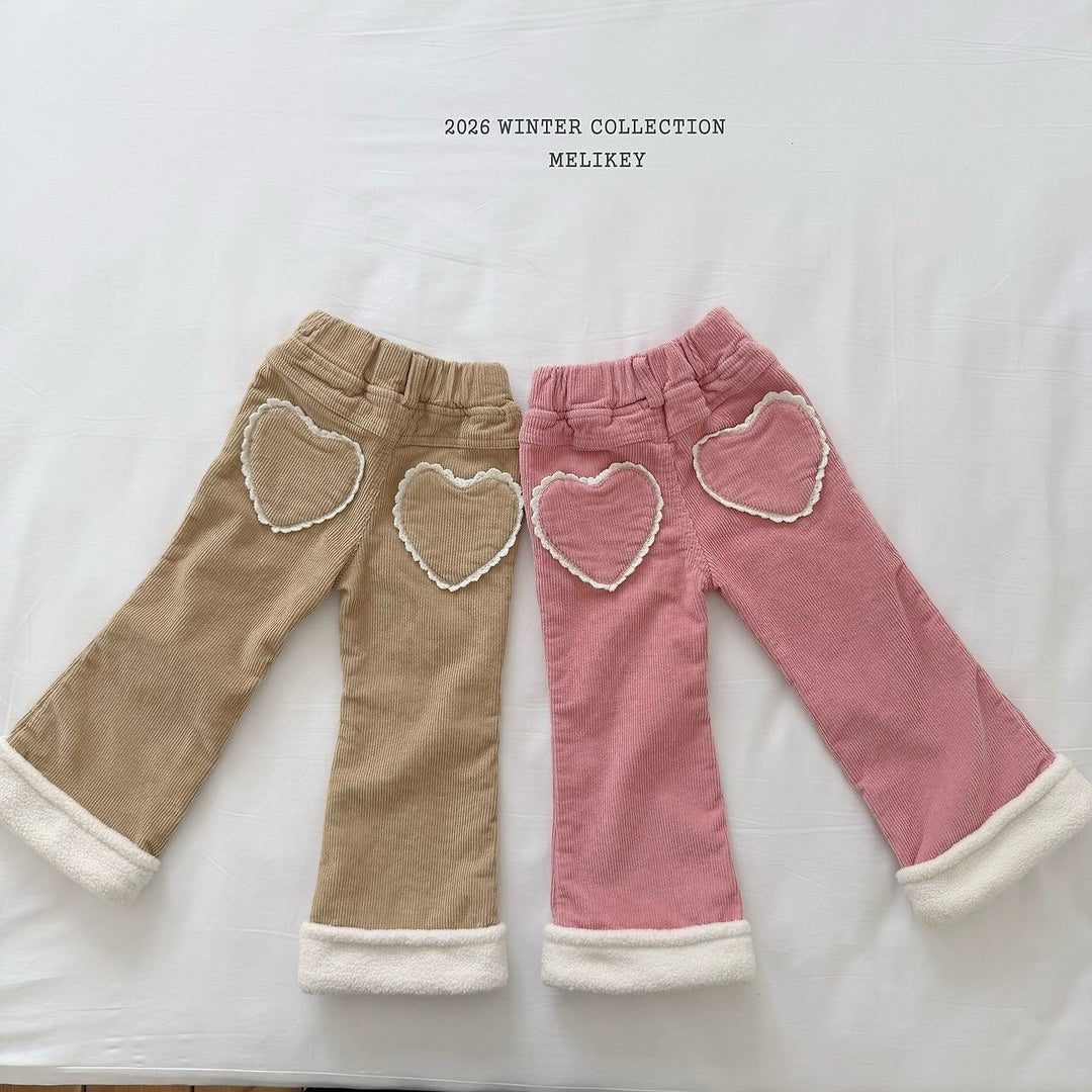 [Melikey] Corduroy heart flare pants